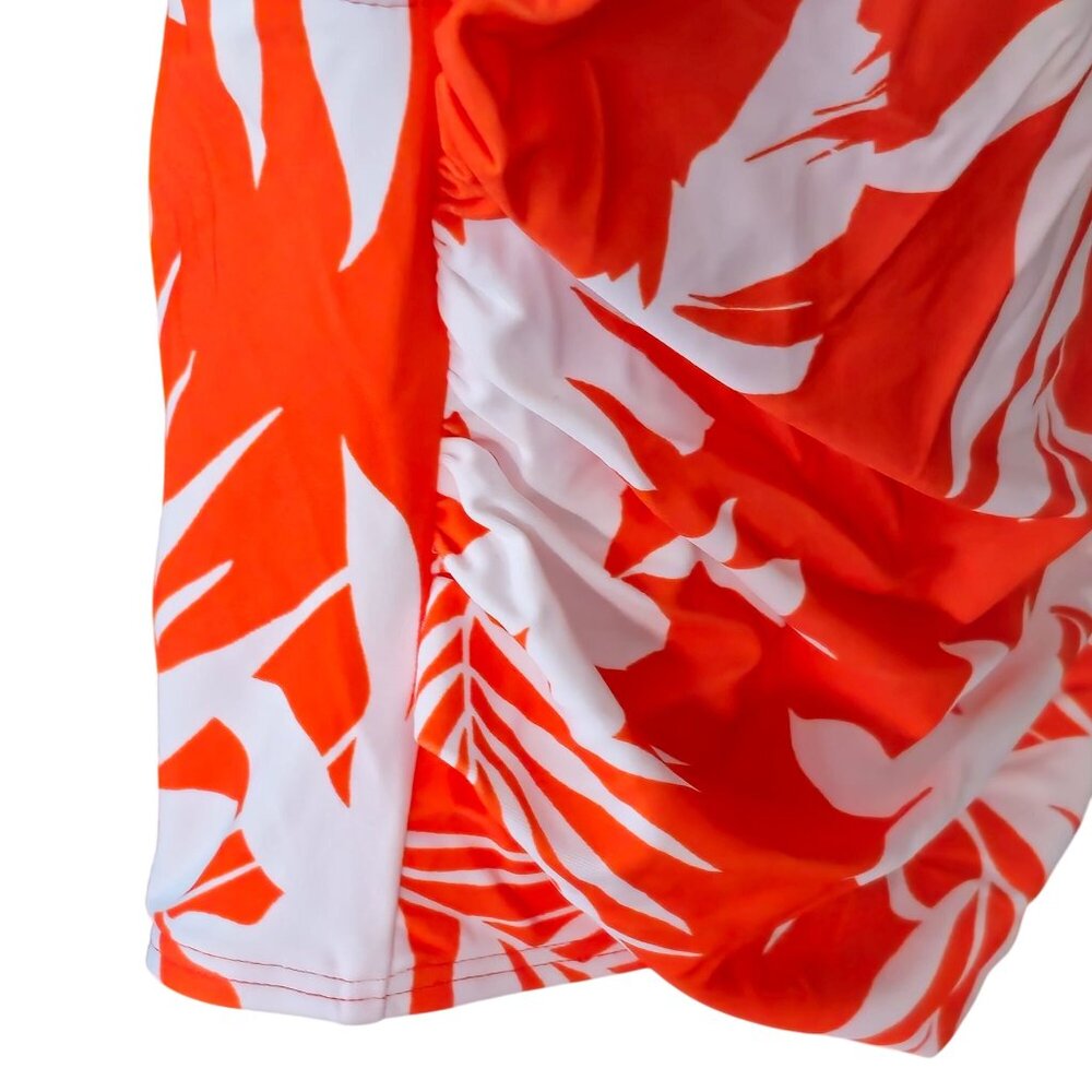 Cupshe Tropical Print Ruched One-Piece Swimsuit L Orange White Adjustable Straps - Picture 8 of 10